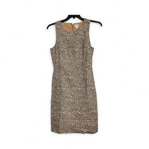 J. Crew Leopard Print Beige Basketweave Fabric Cotton Sleeveless Dress‎ Size 6
